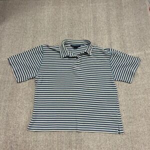 Vintage Lands End Polo Shirt Women's Medium Blue 90s Striped Button Up